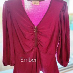 Fuschia 3/4 length sleeve, v neck with zipper top